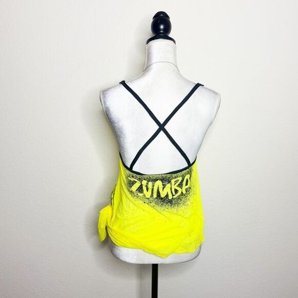 Zumba NWT! Lunar Asymmetrical Tank Top in Lemon Yellow Size Medium - Picture 4 of 7